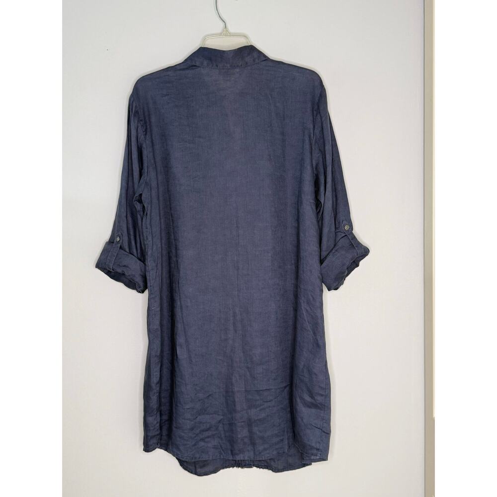 J.Jill Linen Blue Pin-tuck Roll-tab Sleeve Mini Shirt Dress Sz 1 X Plus - Picture 2 of 12